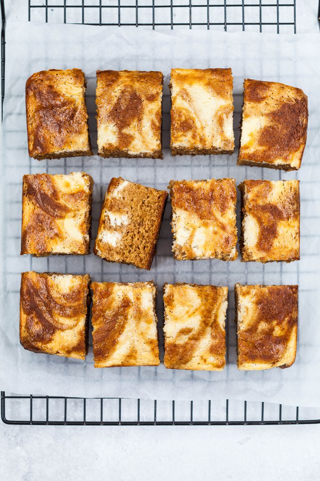 waiting to make it cool Close up shot of Pumpkin Bars with Cream Cheese Swirl