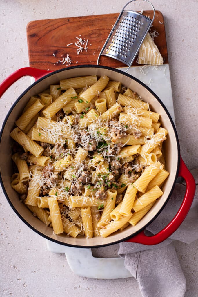 showing cooked rigatoni pasta for Sausage Rigatoni Pasta
