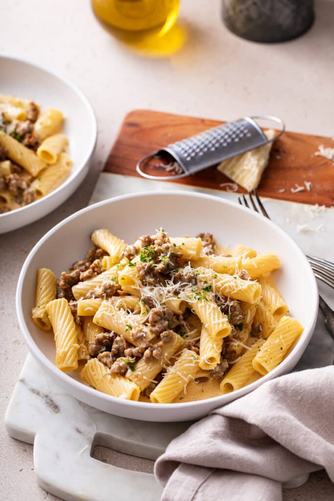 mixed alltogether the cooked ingredients of Sausage Rigatoni Pasta