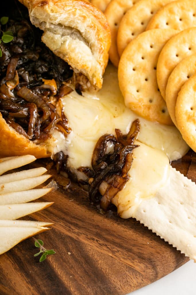 shot of brie and Caramelized Onions