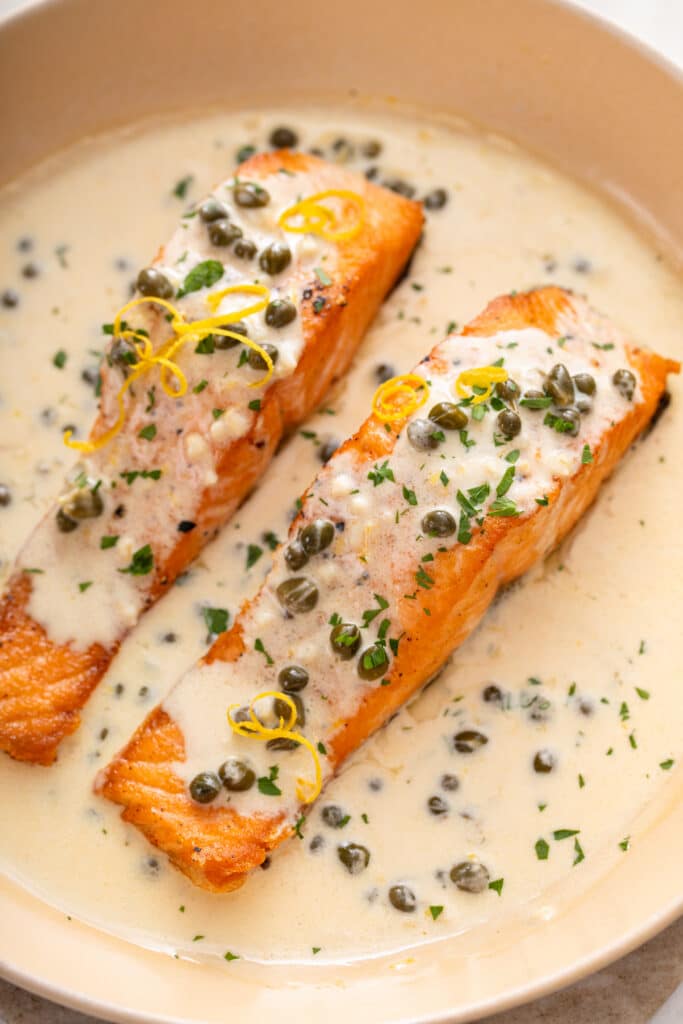 Creamy Lemon Salmon in a pan