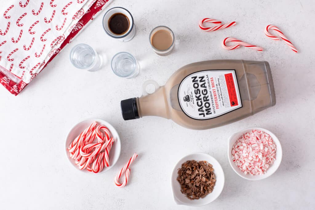 Flat lay shot of Ingredients for Peppermint Martini