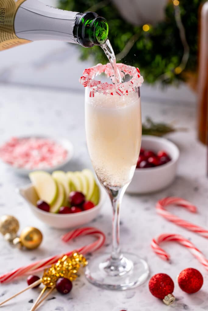 serving of Peppermint Mimosa for Holiday Mimosa Bar