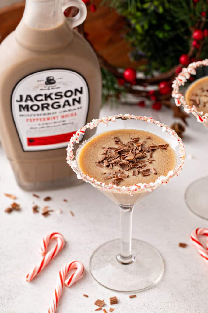 Single serving of Peppermint Martini shot with with Jackson Morgan Peppermint Mocha Southern Cream