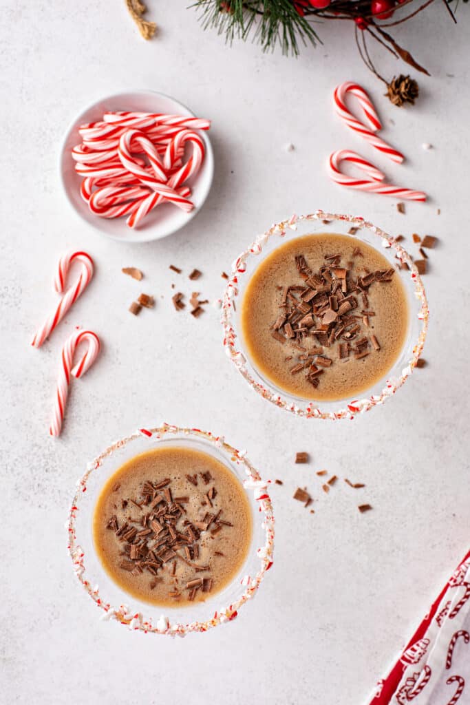 2 servings of Peppermint Martini with shredded mocha