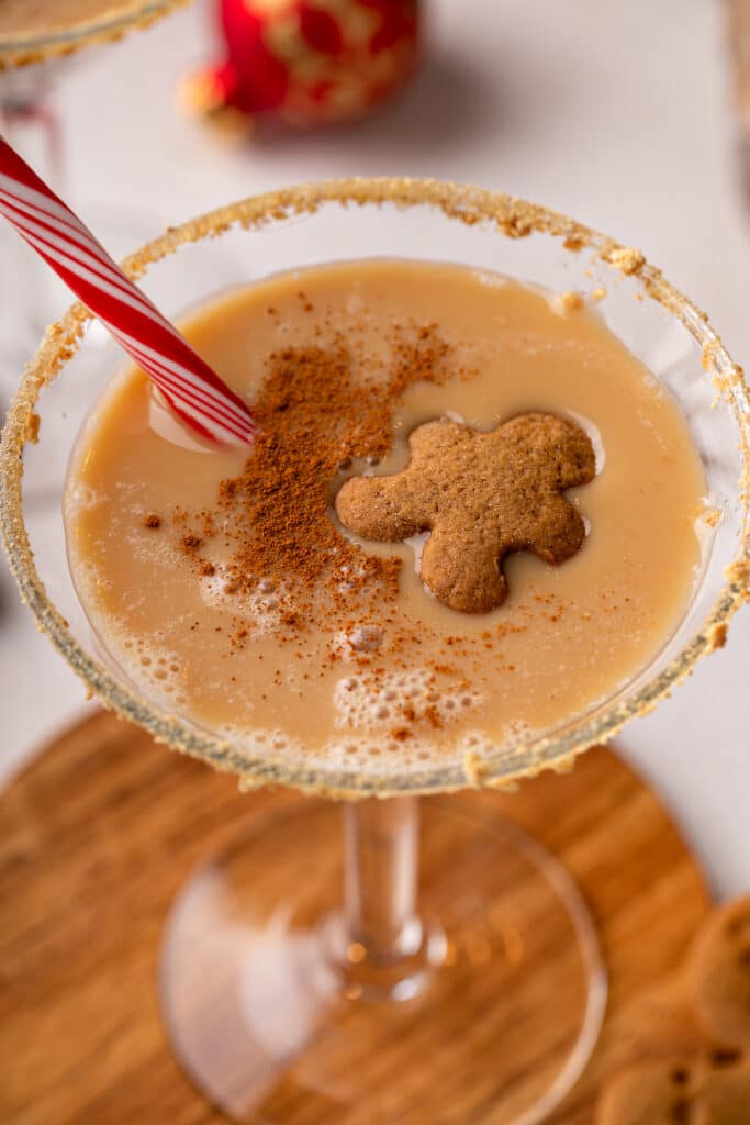 Served with gingerbread cookie , close up shot of The Perfect Gingerbread Martini