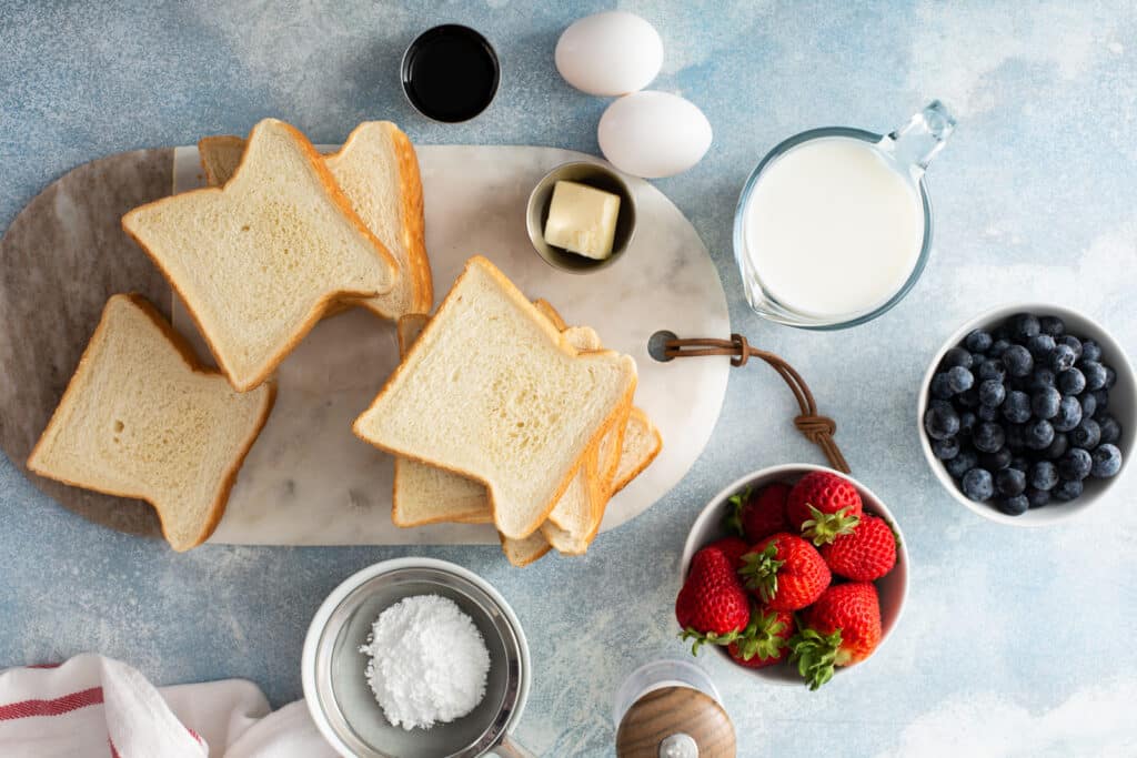 Ingredients for Easy French Toast Board flat lay shot