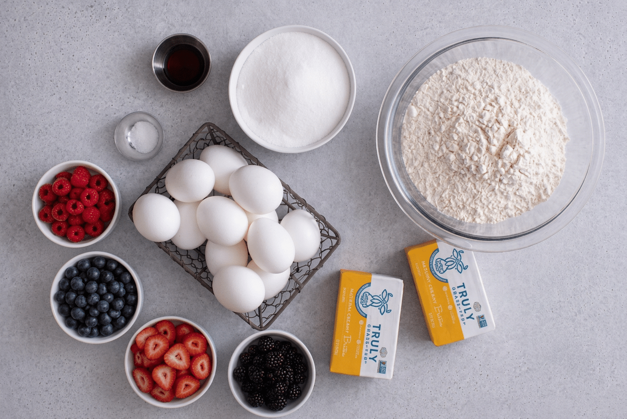 Ingredients of Pound Cake Bar flat lay shot