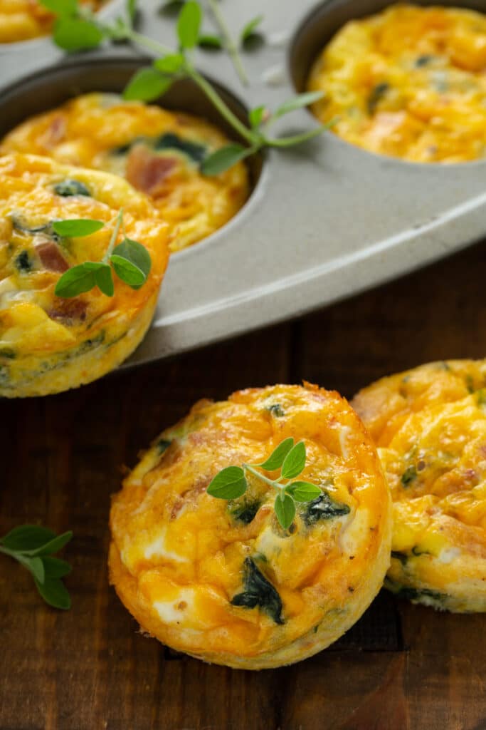 Close up shot of Bacon Spinach & Cheese Egg Muffins