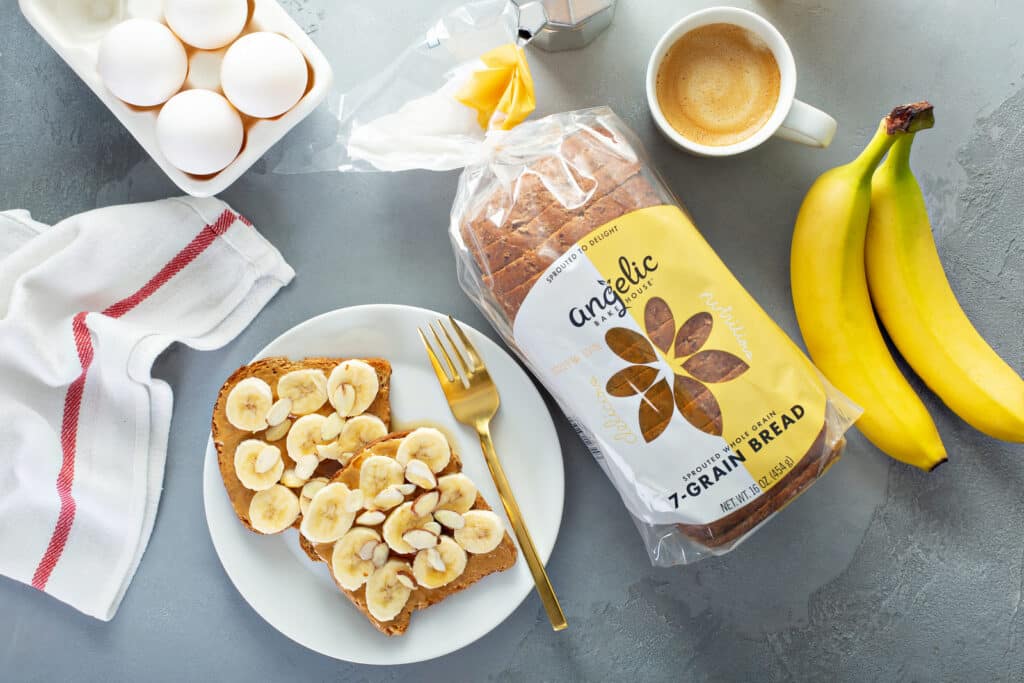 Ingredients for Almond Butter Banana Toast fkat lay shot
