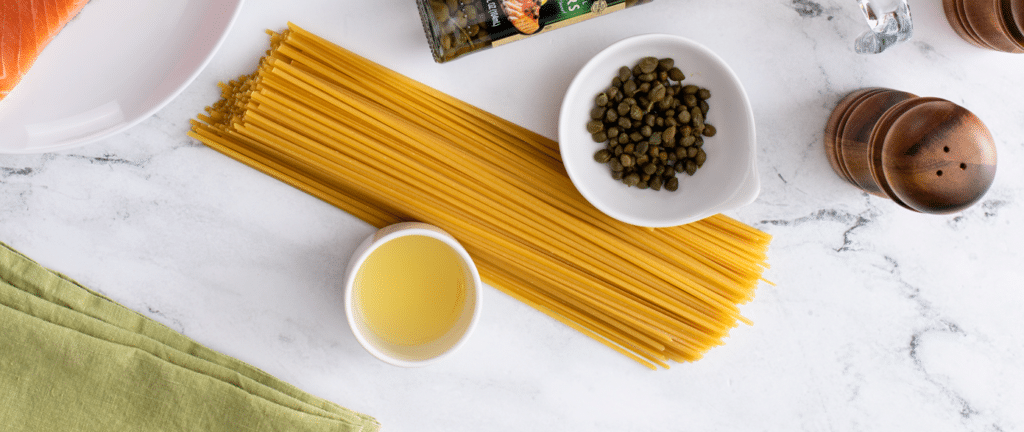Creamy Lemon Salmon Piccata Pasta ready to cook