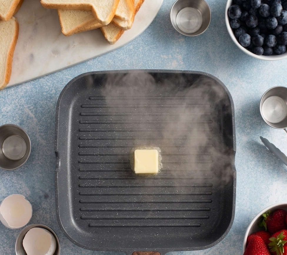 The butter cooking in medium heat for Easy French Toast Board