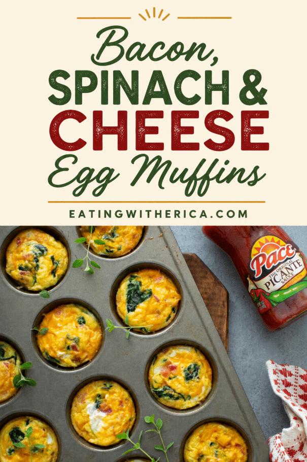 pinterest graphic of Bacon Spinach & Cheese Egg Muffins