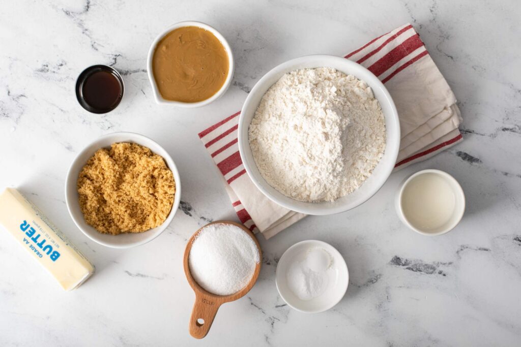Ingredients for Peanut Butter Blossoms flat lay shot