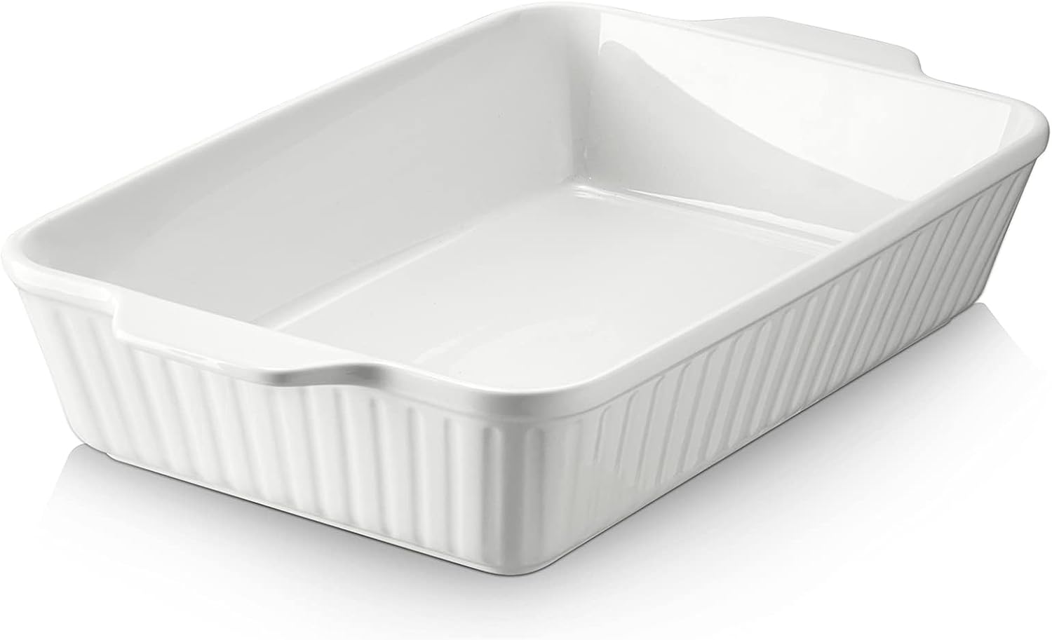 White fluted ceramic baking dish