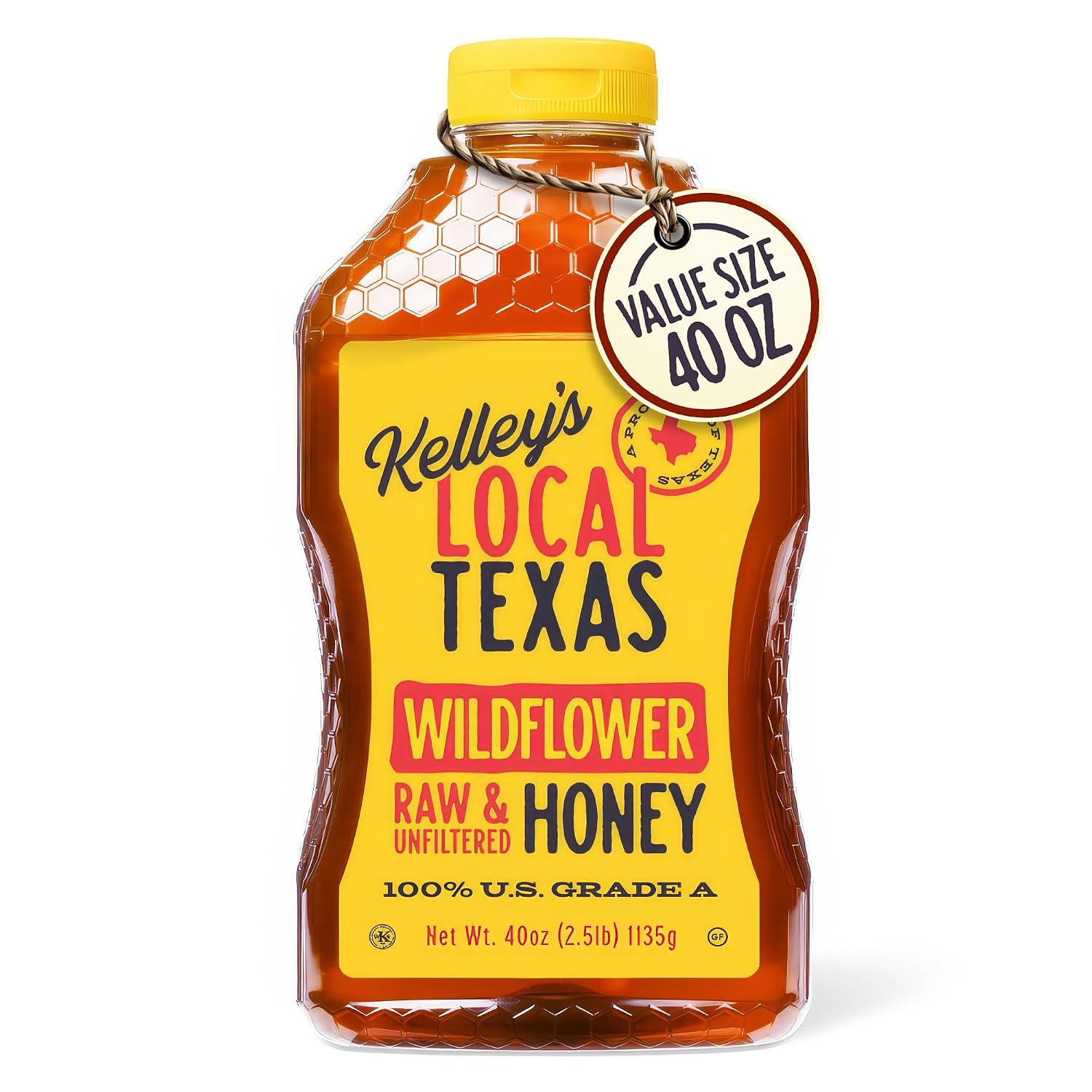 Bottle of Kelley's local Texas wildflower honey