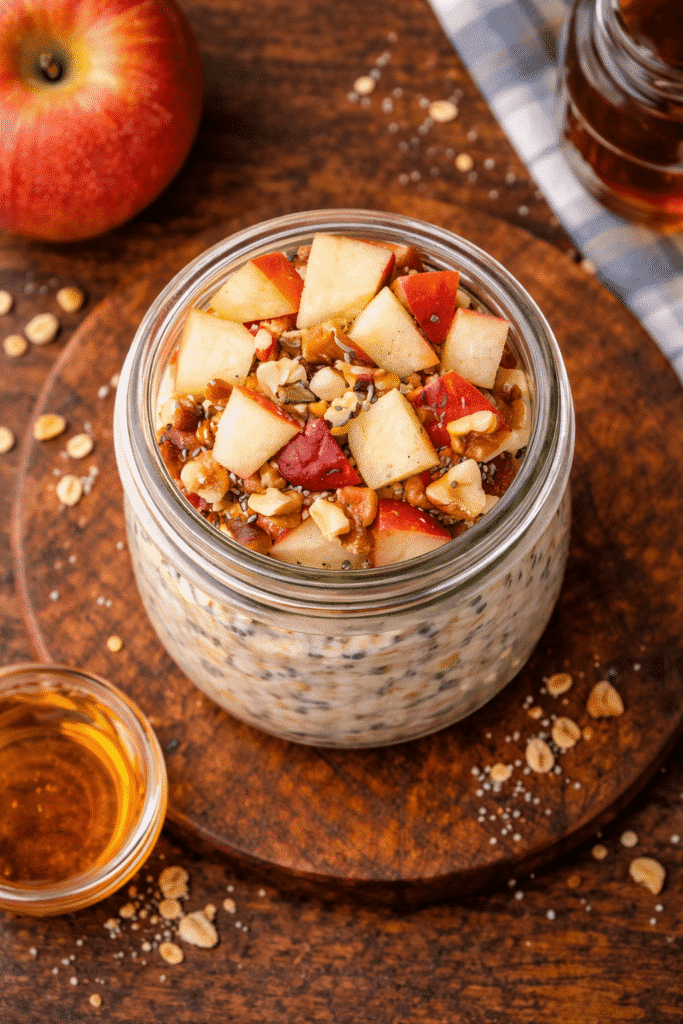 Apple Cinnamon Overnight Oats with Chia & Honey with diced apple