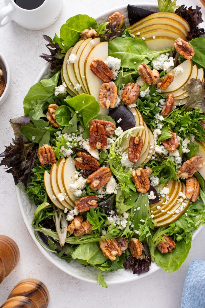 complete serving of Pear & Gorgonzola Salad with Candied Pecans