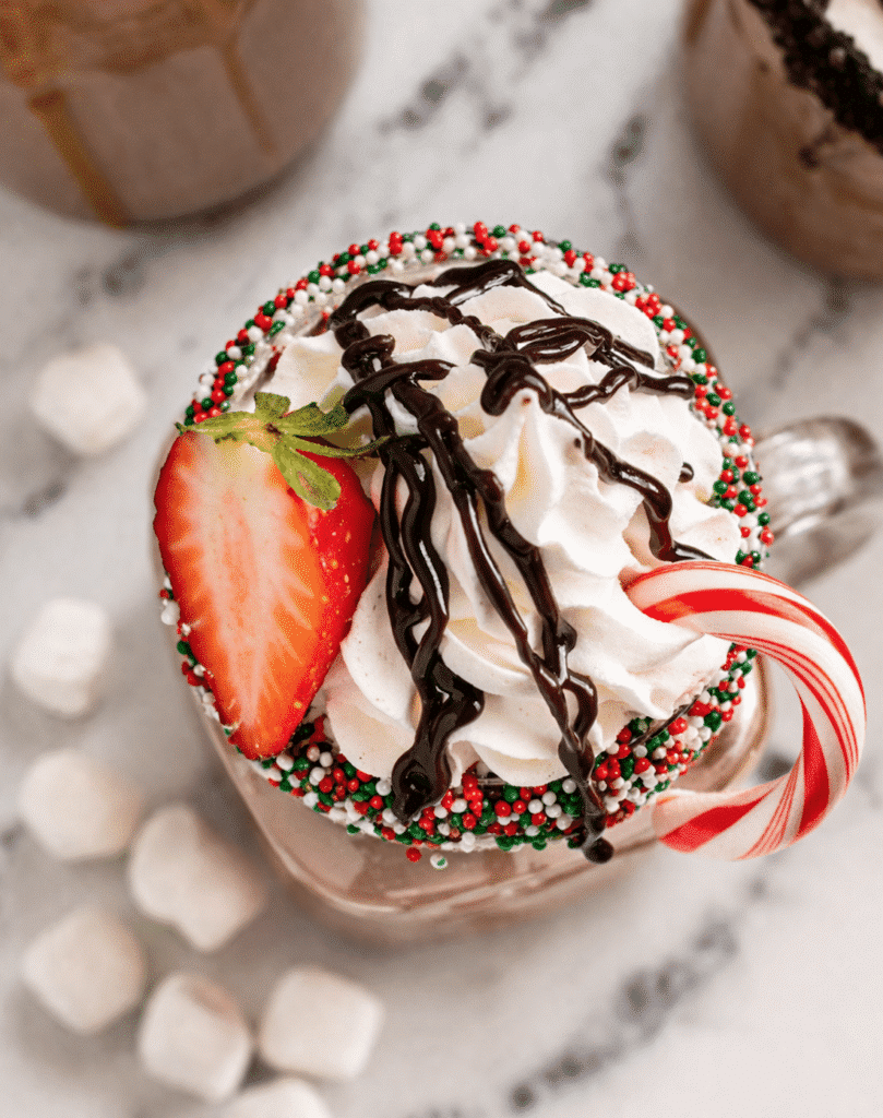 top shot with chocolate toppings for The Perfect Hot Chocolate Bar