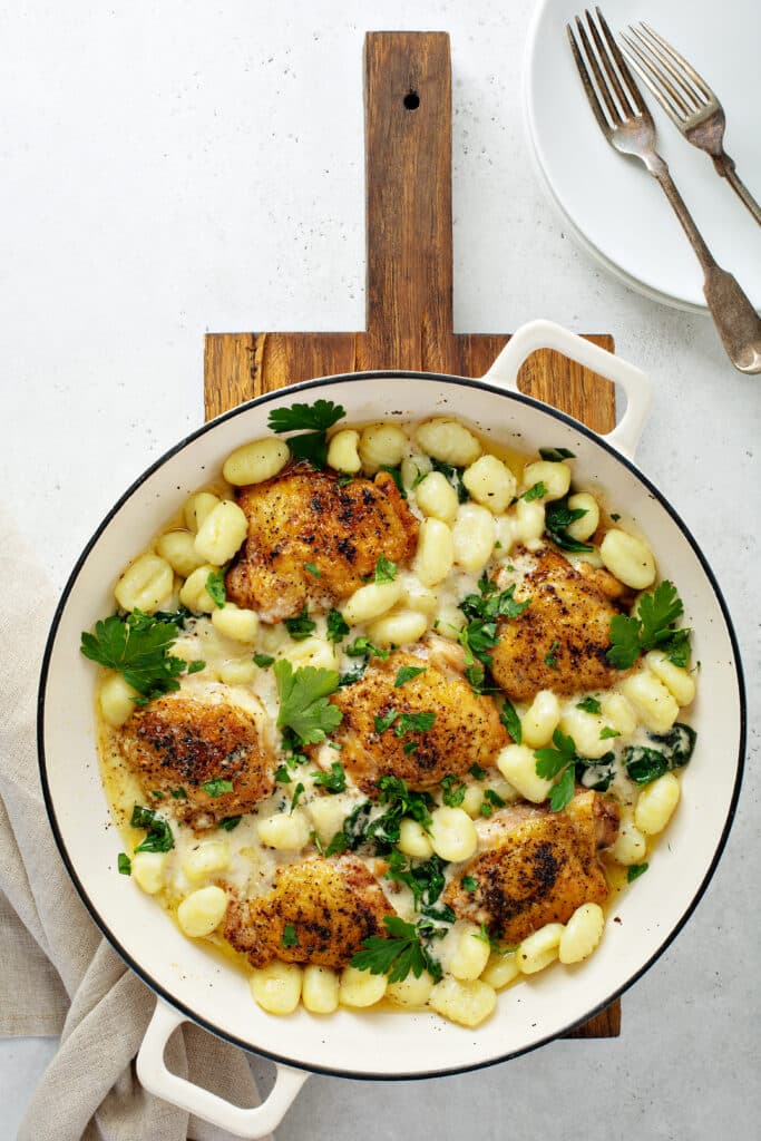 Baked Chicken Gnocchi with Garlic Parmesan Cream Sauce top shot