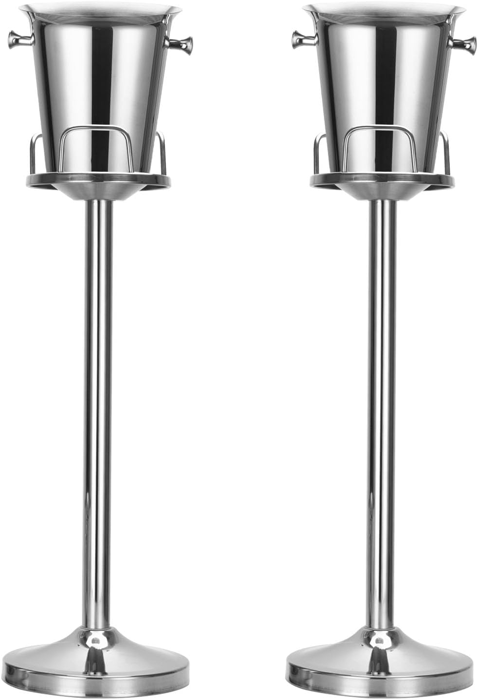 Stainless steel standing champagne ice bucket on a tall floor stand