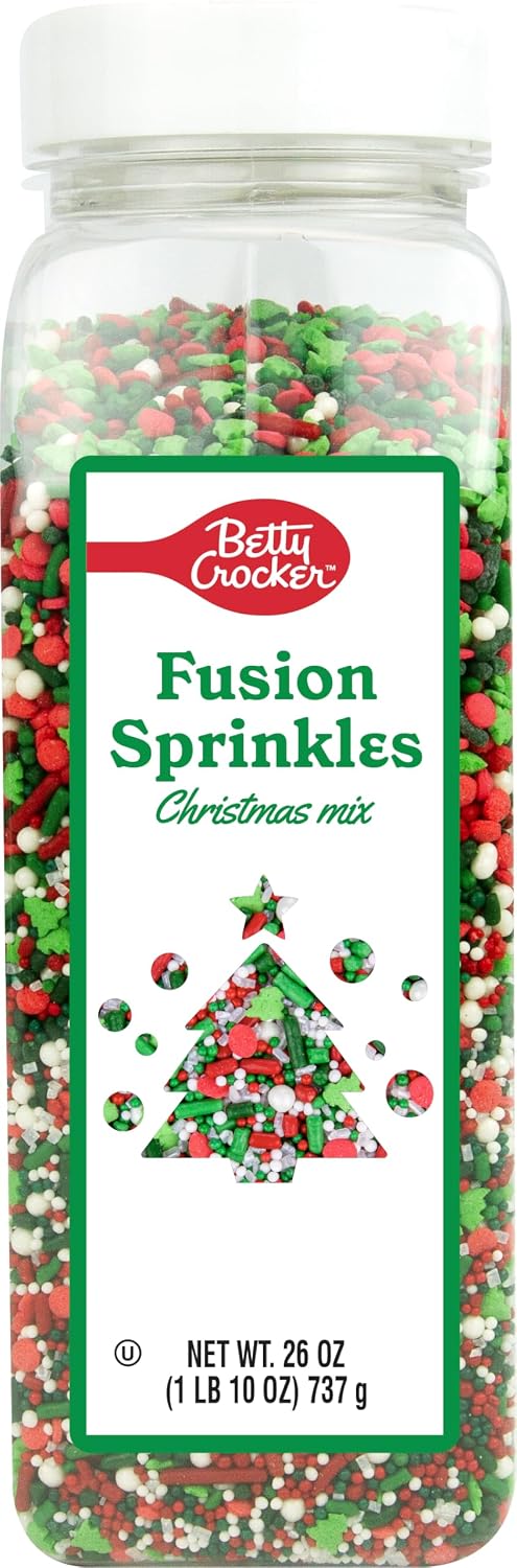 Bottle of red, green and white Christmas sprinkles