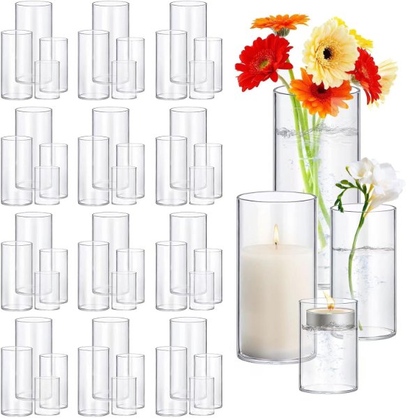 Clear glass cylinder vases in several heights