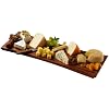 A cherry live-edge wooden serving board topped with cheese, nuts and fruit