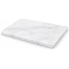 A rectangular white marble serving board