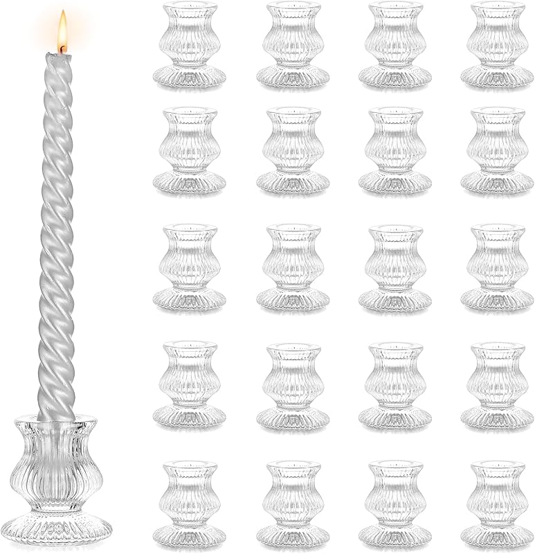 Clear ribbed glass taper candle holders