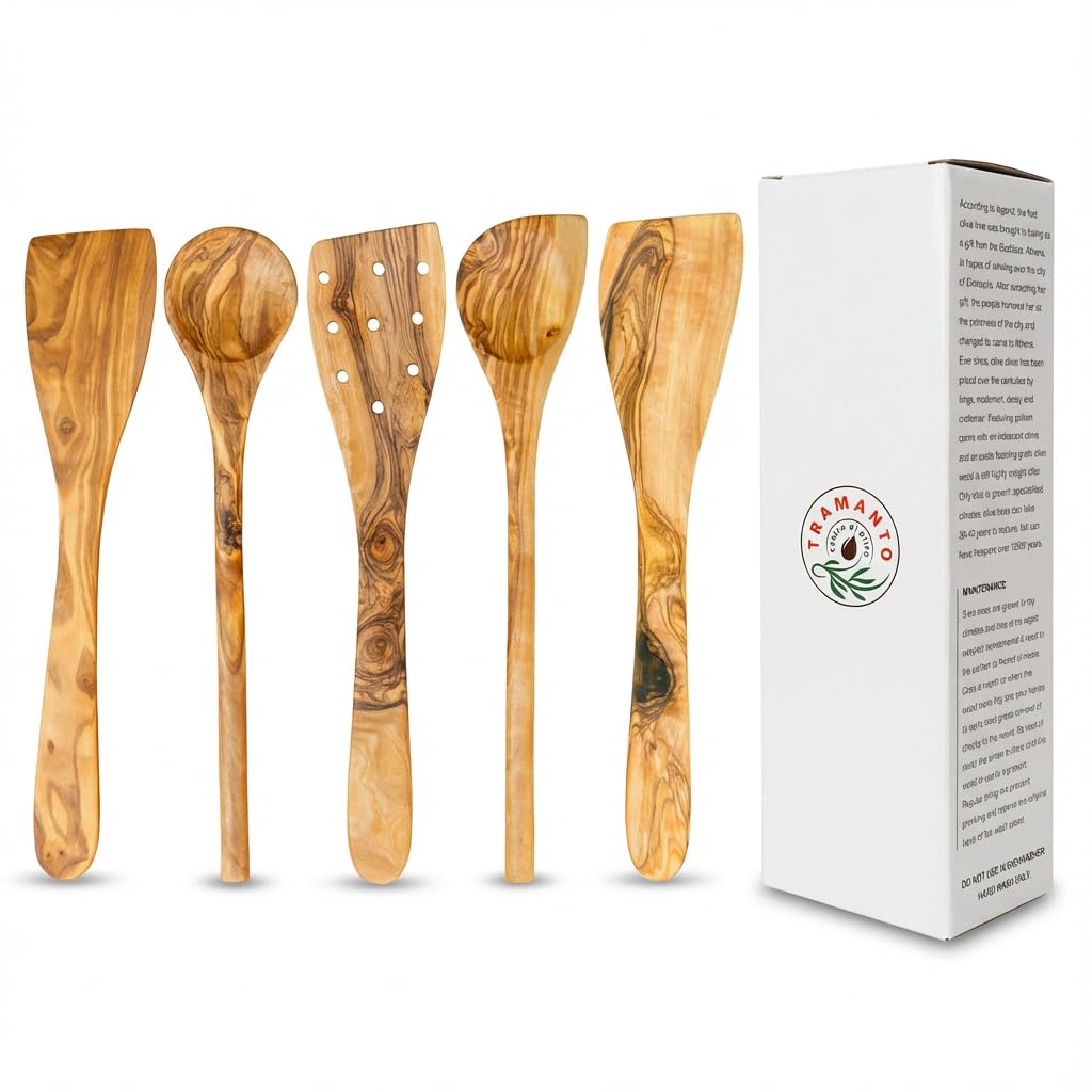 Tramanto five-piece olive wood utensil set