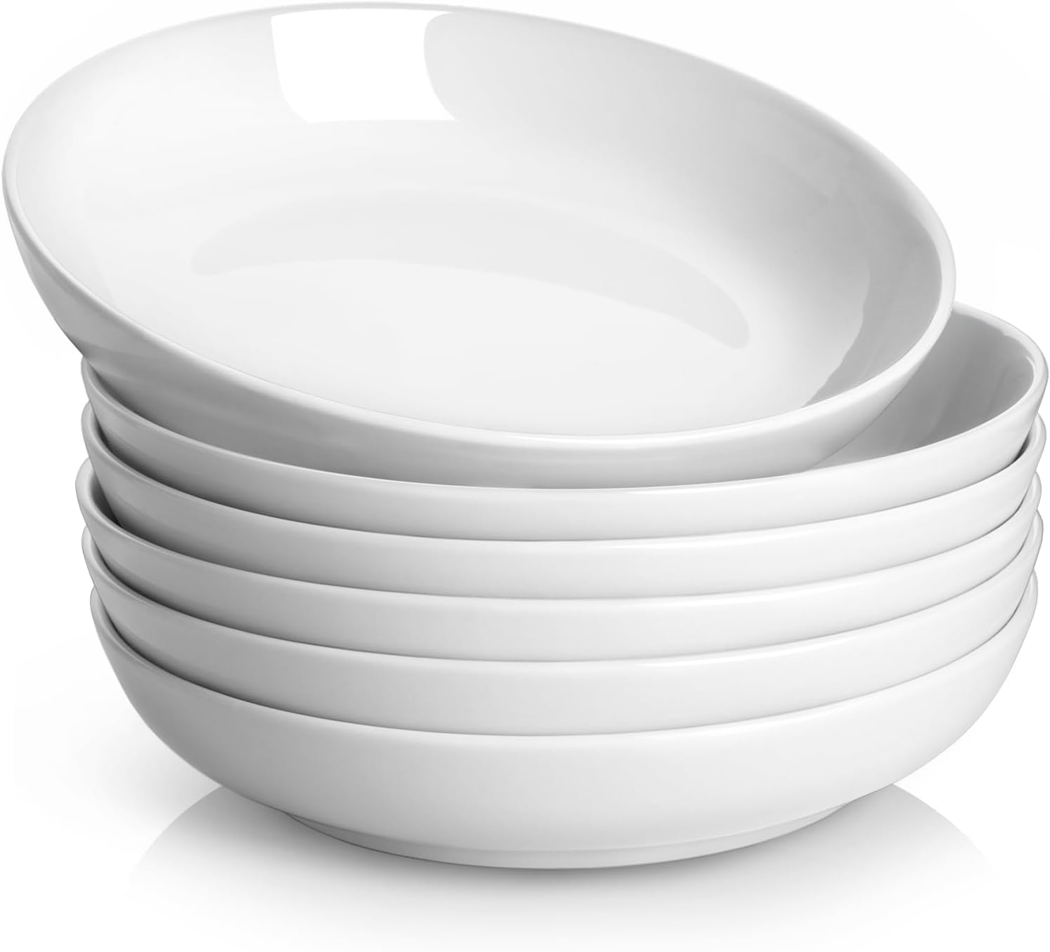 Set of wide, shallow white porcelain bowls for serving soup
