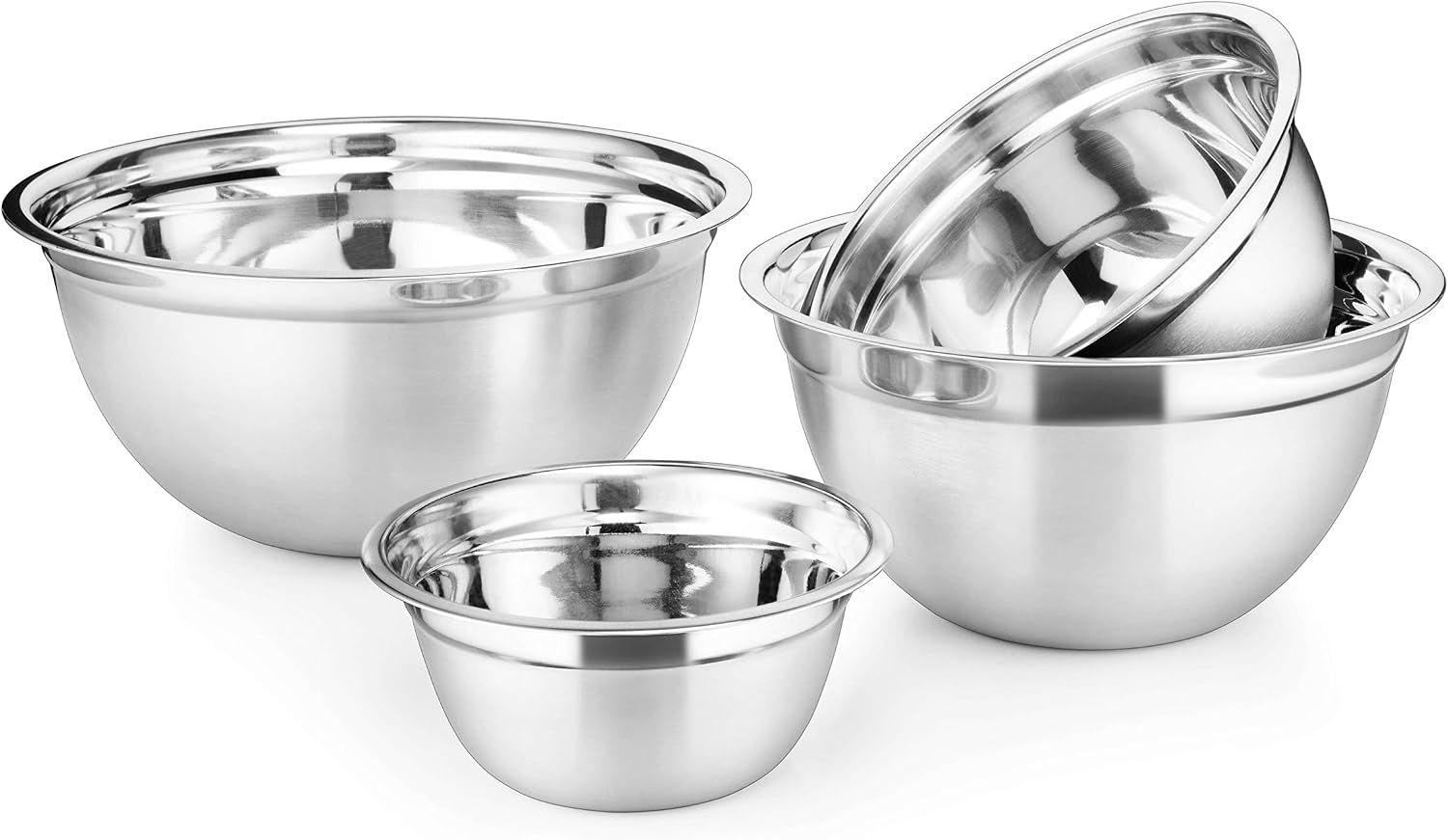 Set of four stainless steel mixing bowls for tossing the snack mix