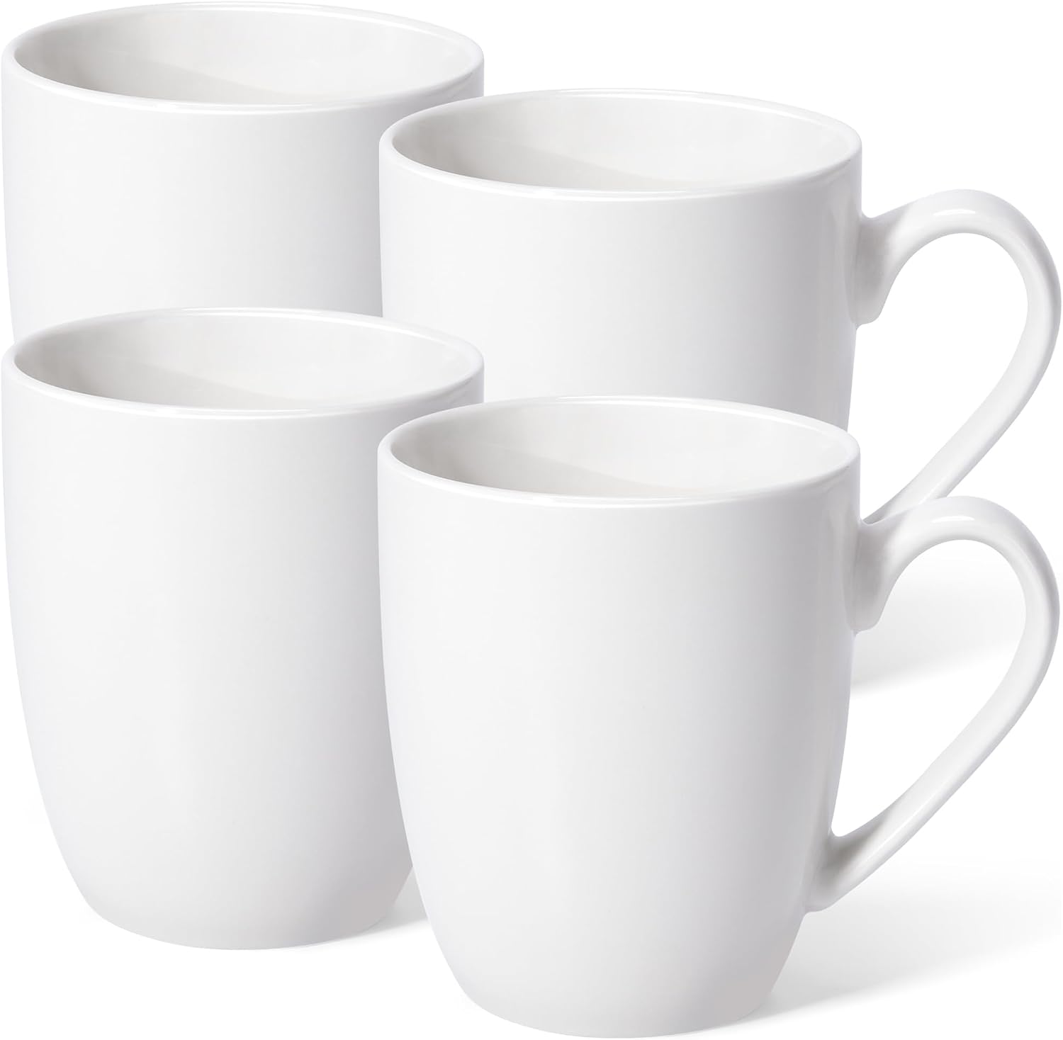 Set of four large white ceramic coffee mugs